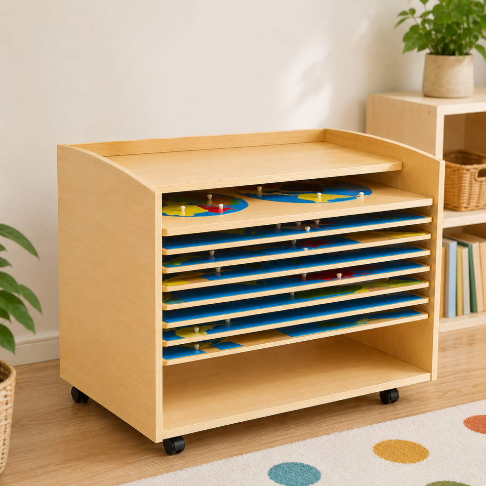 Puzzle Map Cabinet for 8 Maps | E&O Montessori, US