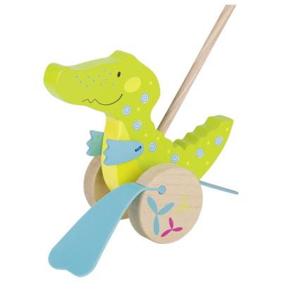 Montessori wooden push-along crocodile toy for toddlers learning to walk