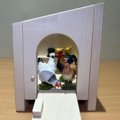 Wooden Chicken Coop with Farm Animals