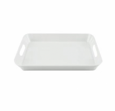 Plastic tray with cut-out side handles
