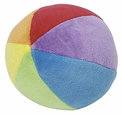 Soft Montessori rattle ball for babies, made of colorful velour fabric, ideal for sensory development and early motor skills
