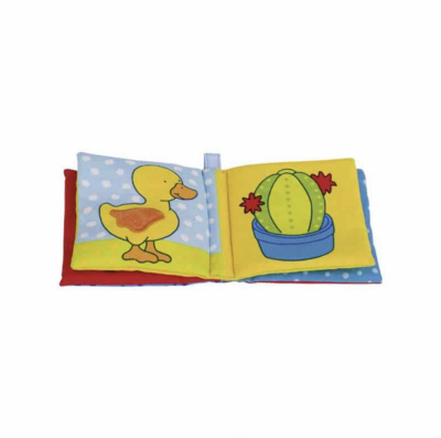 Montessori baby cloth book with textured fabric pages and crinkle sound – colorful sensory toy for 0+ months
