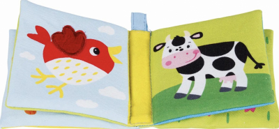Montessori baby cloth book with textured fabric pages and crinkle sound – colorful sensory toy for 0+ months