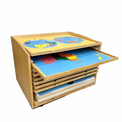 Wooden Puzzle Map Cabinet with Individual Trays – Montessori Classroom Material
