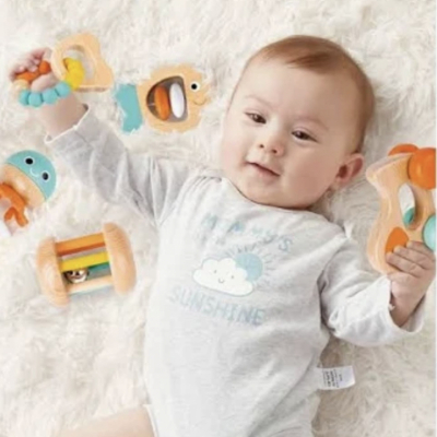 Baby wooden multi-stage sensory gift set for infants 0-12 months