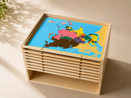 Wooden Puzzle Map Cabinet with Individual Trays – Montessori Classroom Material