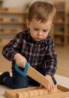 Wooden Building Blocks with Velcro Connectors and Saw 