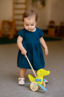 Toddler with Montessori Push-Along Crocodile Toy for Toddlers