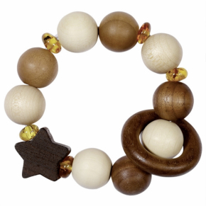 Montessori wooden baby rattle with natural amber beads and untreated wood – made in Germany, safe from birth