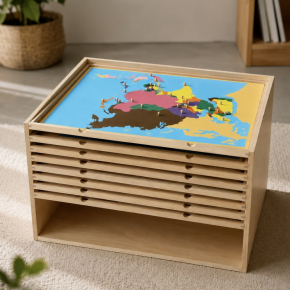 Wooden Puzzle Map Cabinet with Individual Trays – Montessori Classroom Material