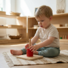 Montessori toddler material Discs on Vertical Dowel for fine motor and hand-eye coordination